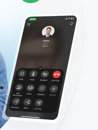 Aplicación Linkus en un celular durante una llamada en curso